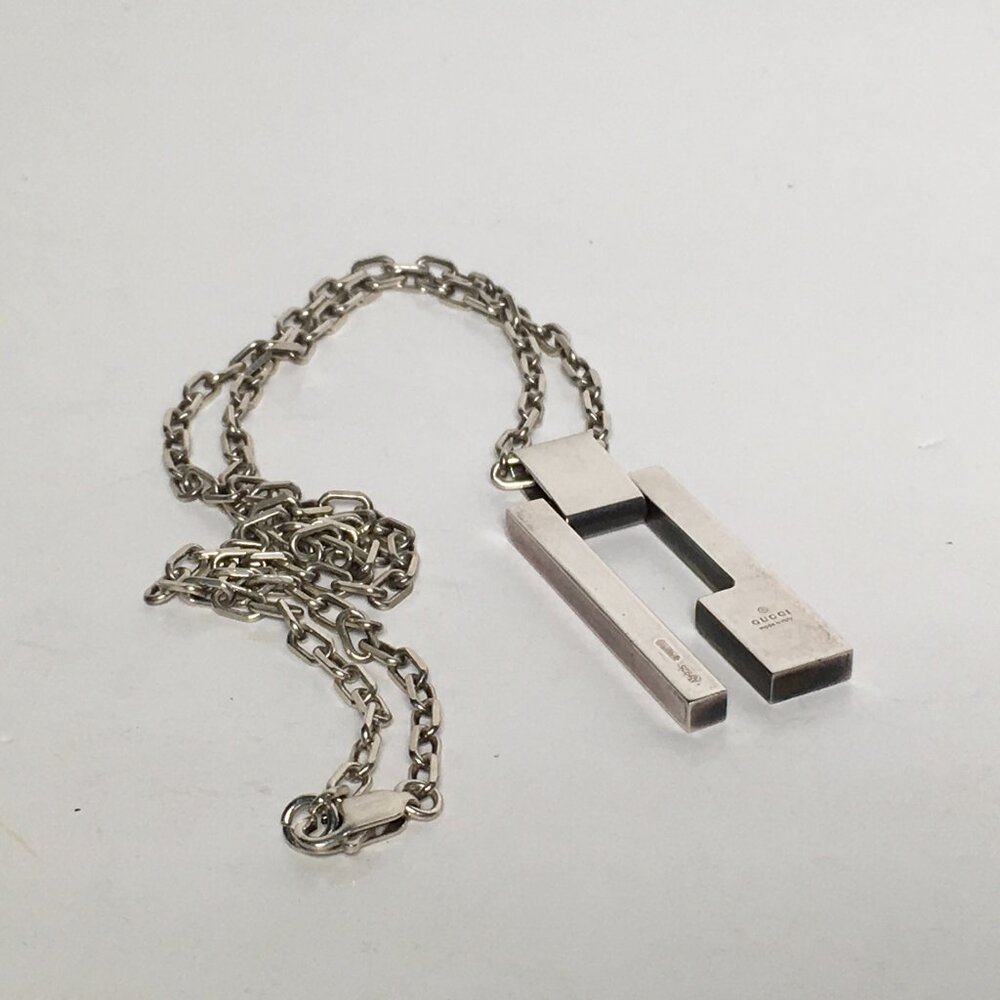 Authentic Gucci Rectangular G Pendant Necklace St… - image 4